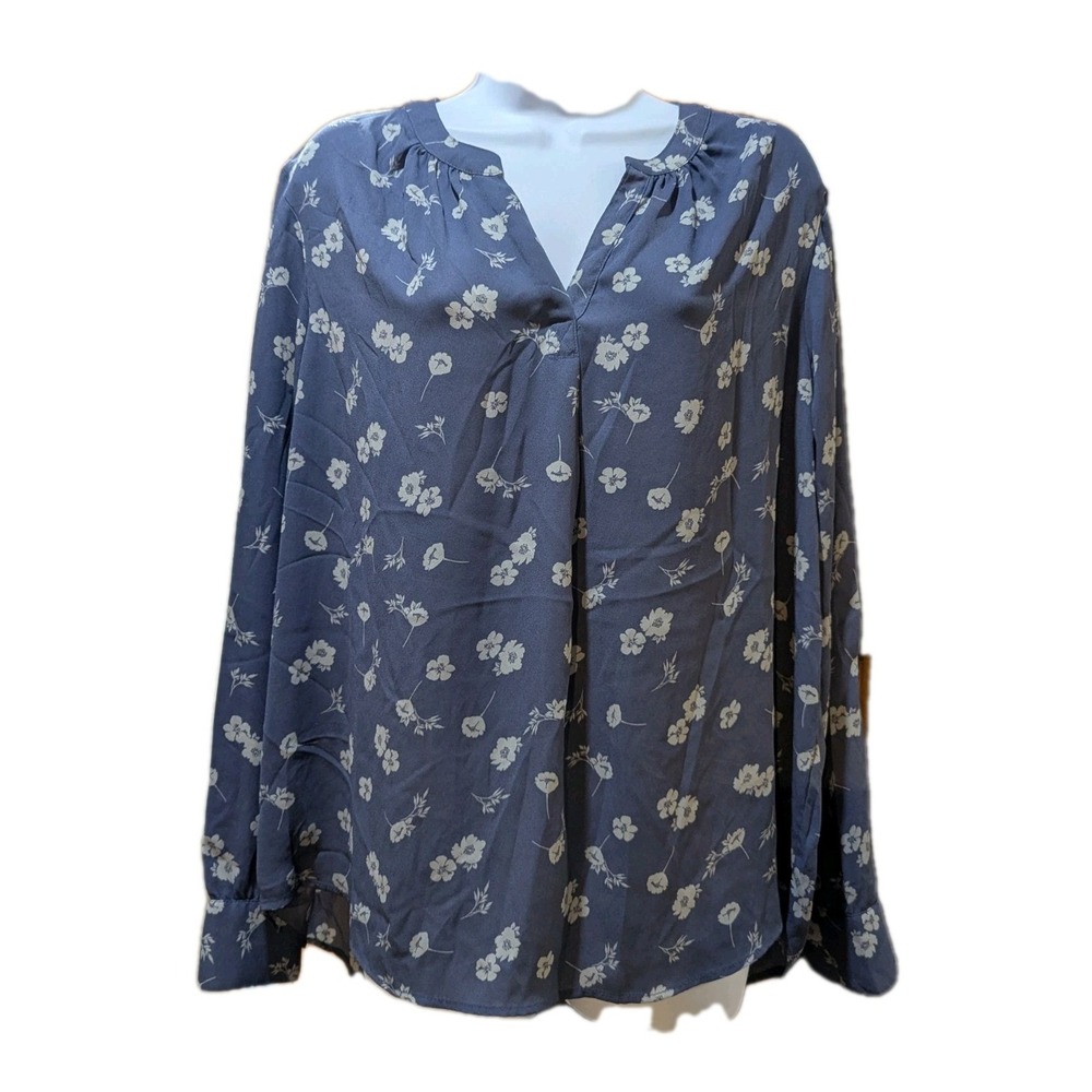 Simply Vera Wang Long Sleeve‎ Blouse Blue Floral Top Size XL